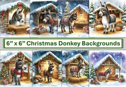 8 Christmas Donkey Card fronts 6 x 6 JPEG