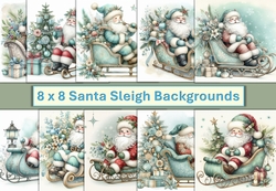 10 Christmas Santa Sleigh Card Fronts 8 x 8 inches JPEG