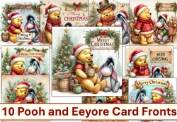 10 Christmas Pooh Bear Merry Christmas Signs Card Fronts 6 x 6 JPEGS Pack 2