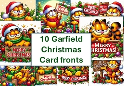 10 Christmas Garfield Card fronts with Christmas sentiments. 8x8 inches. JPEG