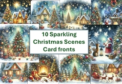 10 Sparkling Christmas Scenes Card Fronts 8x8 inches JPEG