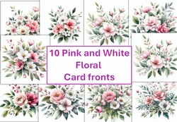 10 Pink and White Flowers Card Fronts 8x8inches Jpegs