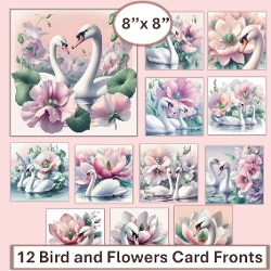 12 Birds and Flowers 8x8 inch Card front Toppers with secret freebie gift pack