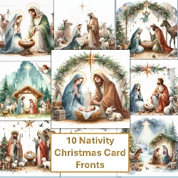 10 Christmas Nativity Card Fronts 7x7inches.(new)