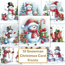 10 Christmas Snowmen Card Fronts 7x7inches.(new)