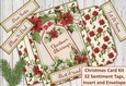 Christmas Flowers Card Kit 2. 32 sentiment tags, inserts and envelope
