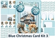 Blue Christmas Card Kit 3 with 48 Sentiments, decoupage, inserts, envelope JPEG and PDF