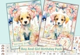 Childrens Watercolour Puppy Birthday Pack of 2 1-5 age cards