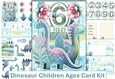 Dinosaur Childrens Ages Card Kit with decoupage, numbers, inserts and envelope