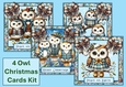Christmas Owls Cards Kit Pack of 4