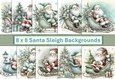 10 Christmas Santa Sleigh Card Fronts 8 x 8 inches JPEG