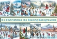 10 Christmas Ice Skating Card Fronts 8 x 8 inches JPEG