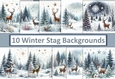 10 Christmas Stag Scene Card Fronts 8 x 8 JPEGS