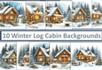 10 Christmas Log Cabin Scene Card Fronts 8 x 8 JPEGS