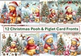 12 Christmas Pooh Bear and Piglet Card Fronts 8 x 8 JPEG