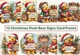 12 Christmas Pooh Bear Merry Christmas Signs Card Fronts 8 x 8 JPEG