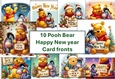 10 Pooh Bear and Eeyore Happy New Year Card Fronts 8x8 inches JPEGS