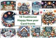 10 Traditional Happy New Year Card Fronts 8x8 inches JPEGS