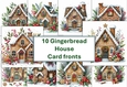 10 Christmas Gingerbread House Card Fronts 8x8 inches JPEGs