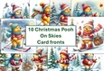 10 Christmas Pooh Bear on Ski Card Fronts 8x8 inches JPEG PK2