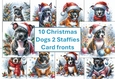 10 Christmas dogs Staffie, Staffordshire Bull Terrier, cute dog, card fronts 8x8inches JPEGS