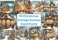 10 Sparkling Vintage Christmas Card Fronts 8x8 inches JPEGS