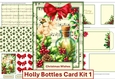 Holly Bottle Card Kit 1 with inserts, decoupage, sentiments and envelope. JPEG