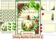 Holly Bottle Card Kit 2 with inserts, decoupage, sentiments and envelope. JPEG