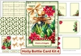 Holly Bottle Card Kit 4 with inserts, decoupage, sentiments and envelope. JPEG