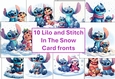 10 Lilo and Stitch in the Snow Card Fronts 8x8inches Jpegs