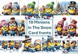 10 Minions In The Snow Card Fronts 8x8inches Jpegs