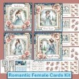 Shabby Chic Blue Ladies Card front with decoupage and tags 6x6 Pack of 4