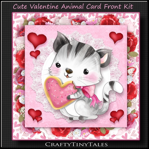 Valentine Animal Kitten Card Front Kit