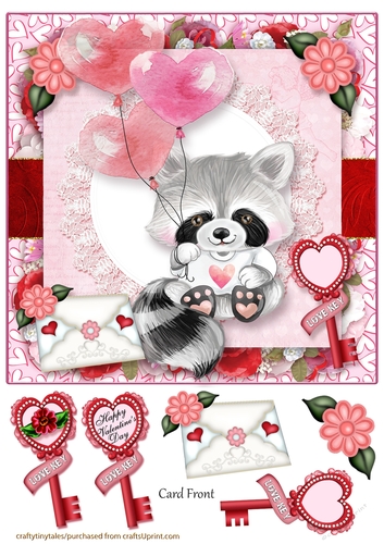 Valentine Animal Raccoon Card Front-3