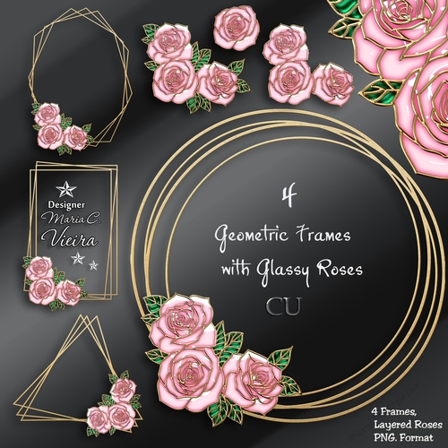 Four Geometric Frames with Glassy Roses Kit-1
