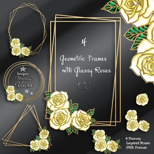 Four Geometric Frames with Glassy Roses Kit-3