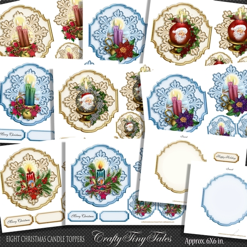 Eight Christmas Candle Toppers 