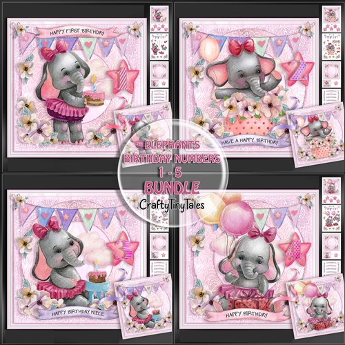 Elephants Birthday Numbers 1-5 BUNDLE