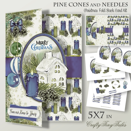 Pine Cones and Needles 5X7 Blue Hues FoldBack-1
