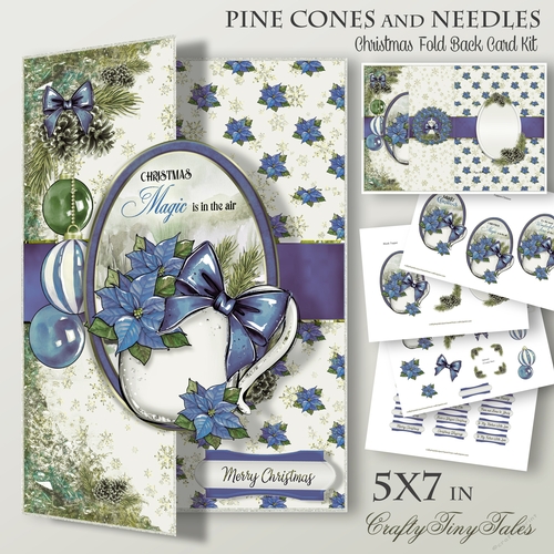Pine Cones and Needles 5X7 Blue Hues FoldBack-2