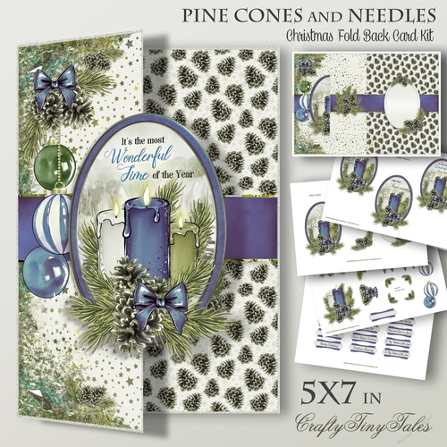 Pine Cones and Needles 5X7 Blue Hues FoldBack-3