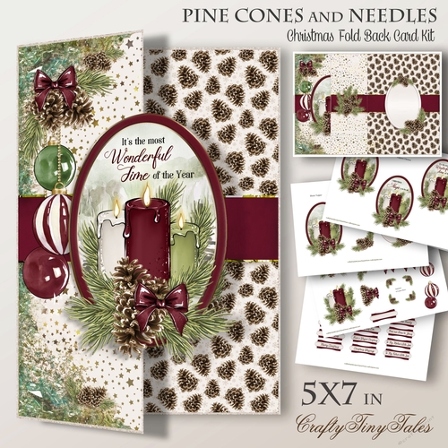PineConesNeedles Burgundy 5X7 Series -3