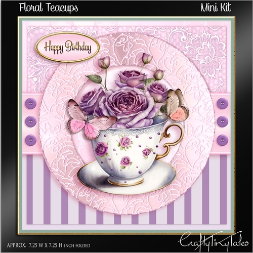 Floral Teacup Card front Kit- 2