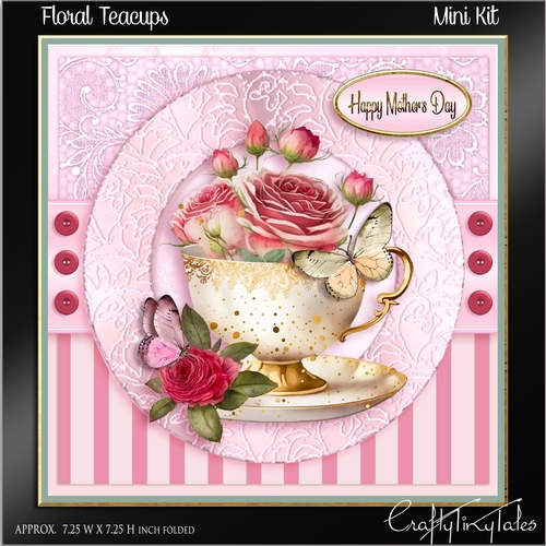 Floral Teacup Card front Kit- 3