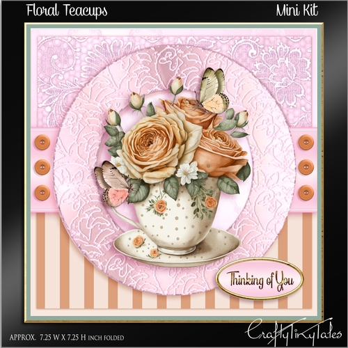 Floral Teacup Card front Kit- 4