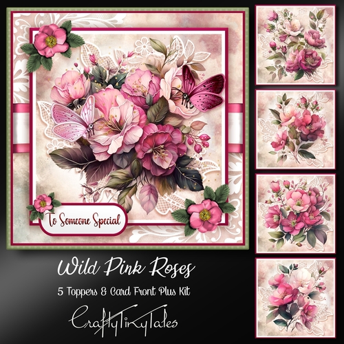 Wild Pink Roses Card Front Kit