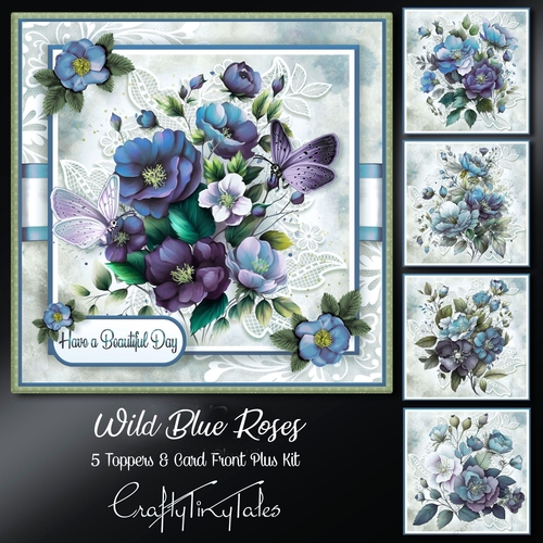Wild Blue Roses Card Front Kit
