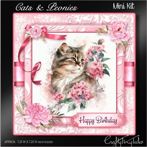 Peonies & Cats Card Front Kit-5