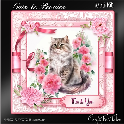 Peonies & Cats Card Front Kit-7