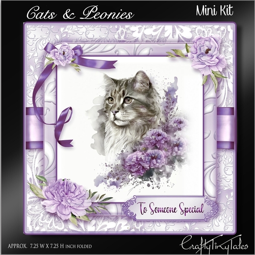Peonies Cats Purple Card Front Kit-6